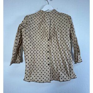 Beluva Womens Beige Black Polka Dot 3/4 Sleeve Button-Up Pleated Blouse Large